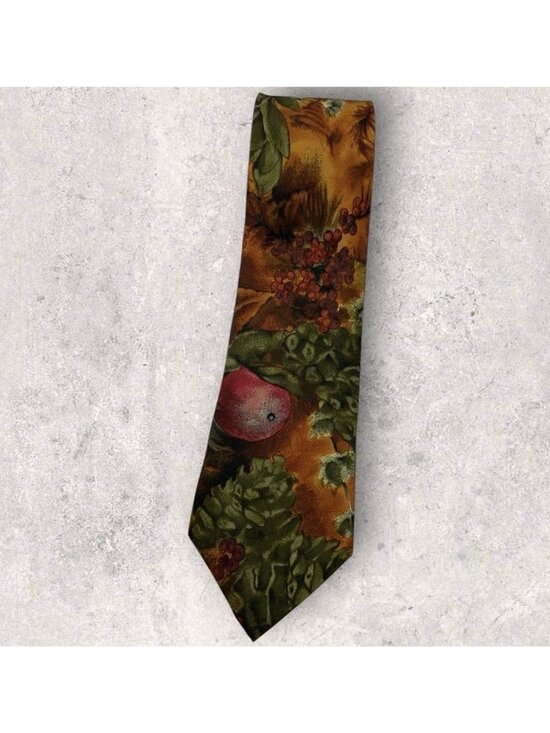 Ermenegildo Zegna Other - ERMENEGILDO ZEGNA Silk Tie ITALY Brown Green Fruit Leaf W:3.7" EUC